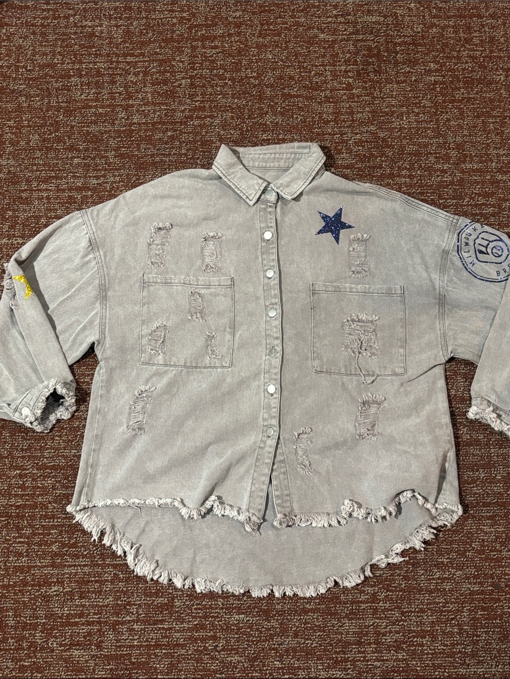 Tiny Turnip Milwaukee brewers sparkle slouchy distressed frayed button down S - Picture 2 of 15